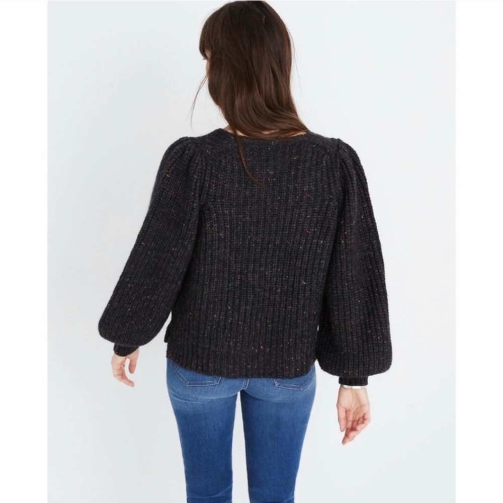 MADEWELL V-Neck Puff-Sleeve Wool Blend Chunky Multi-colored Sweater - Picture 2 of 12